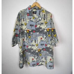 Rocawear Men’s 3XL Button Down – Street Signs Print Y2K Hip Hop Streetwear